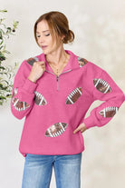 Full Size Sequin Football Half Zip Long Sleeve Sweatshirt - 6i6