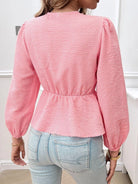 Tied Round Neck Long Sleeve Blouse - 6i6