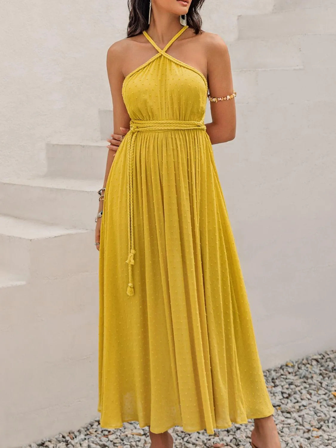 Swiss Dot Backless Sleeveless Maxi Dress - 6i6