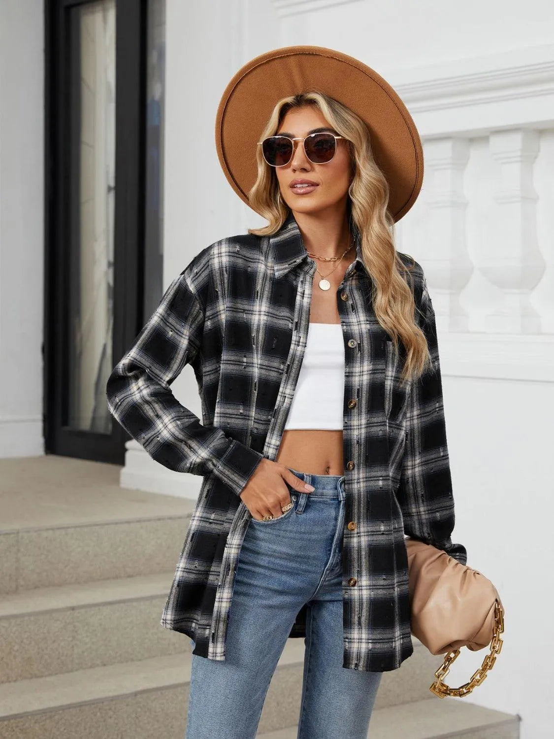 Plaid Button Up Long Sleeve Shirt - 6i6