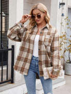 Pocketed Plaid Collared Neck Long Sleeve Shirt - 6i6