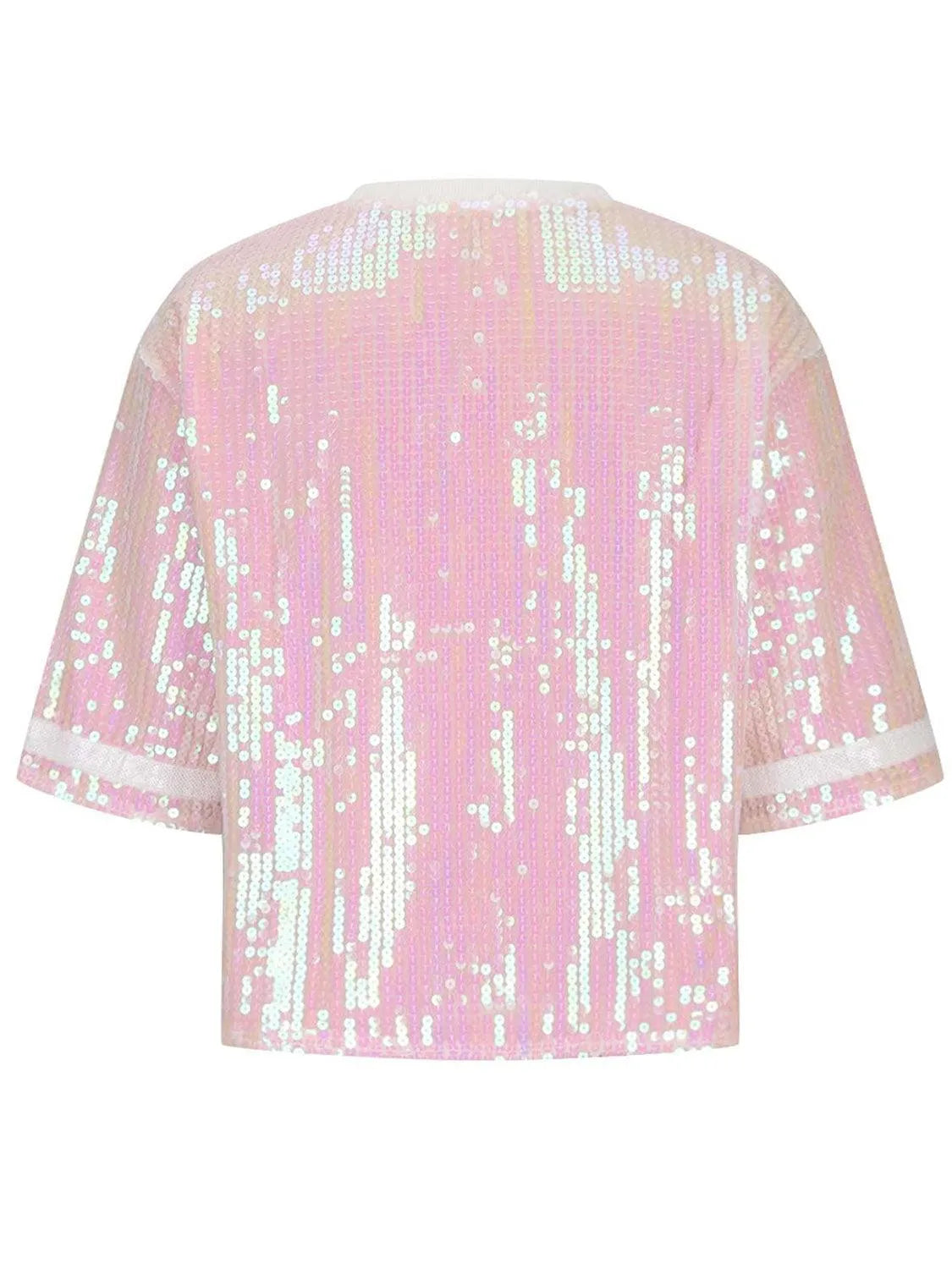 Sequin Football Round Neck Half Sleeve Top - 6i6