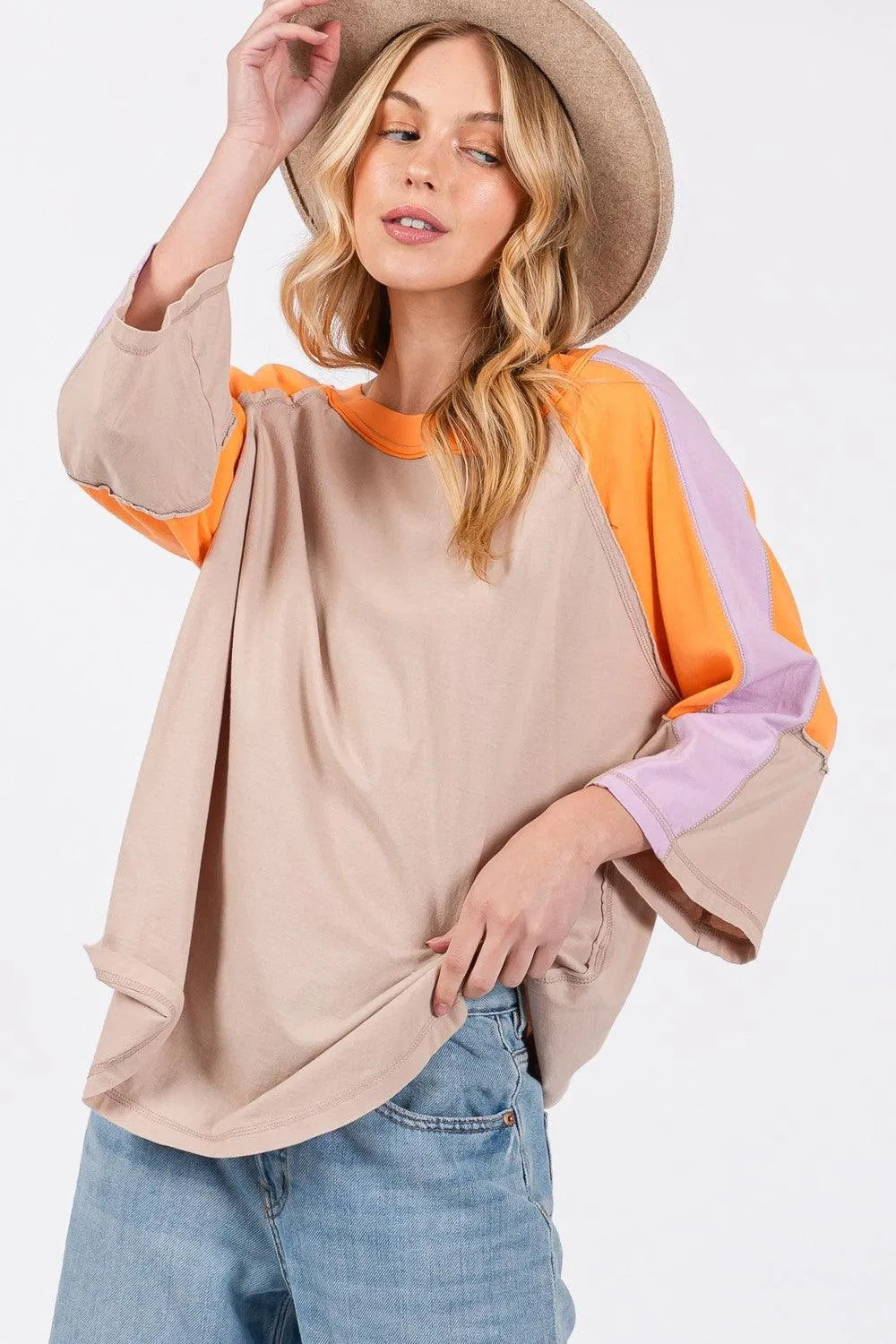 SAGE + FIG Color Block Curved Hem T-Shirt - 6i6