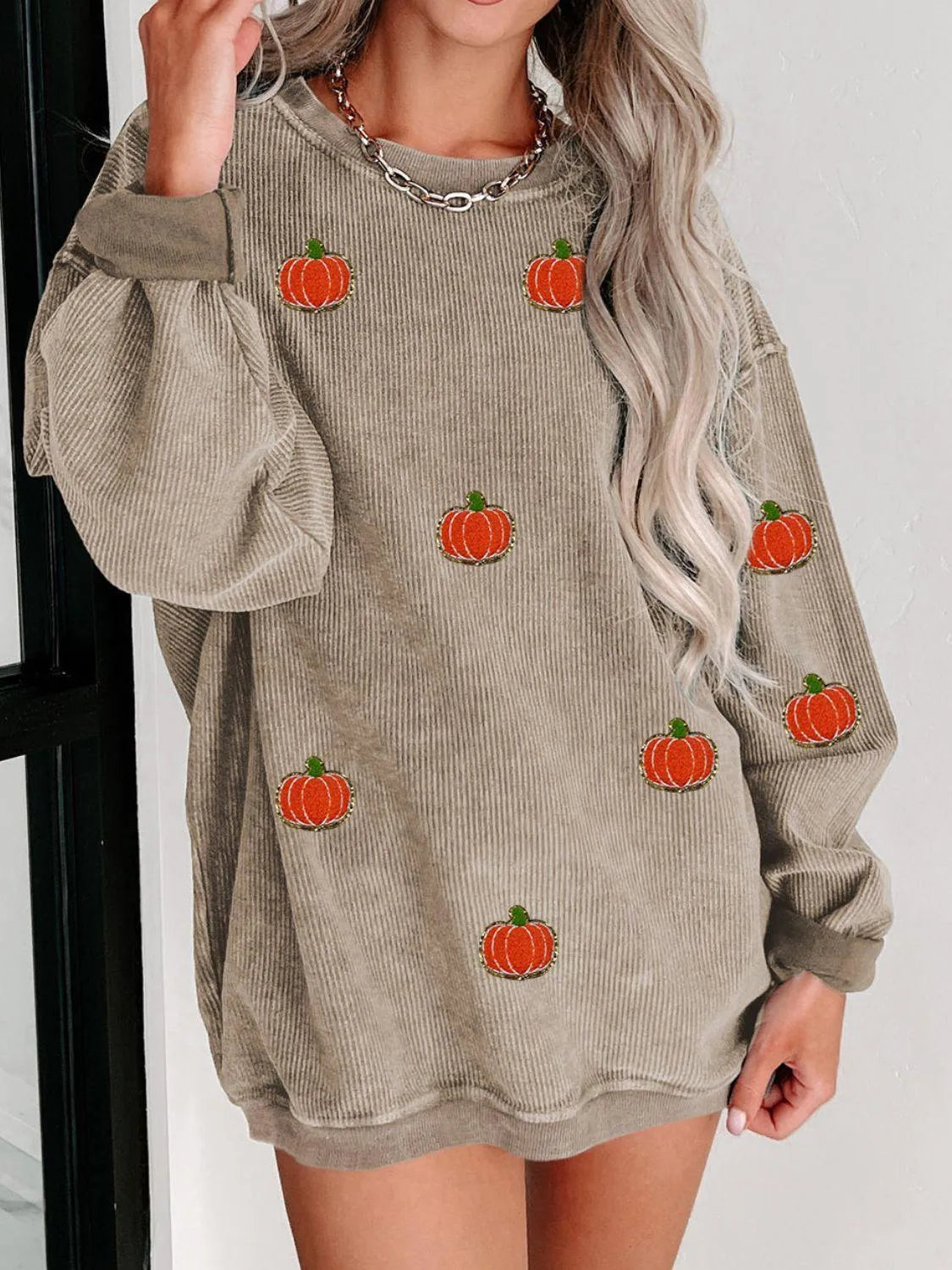 Pumpkin Round Neck Long Sleeve Sweatshirt - 6i6