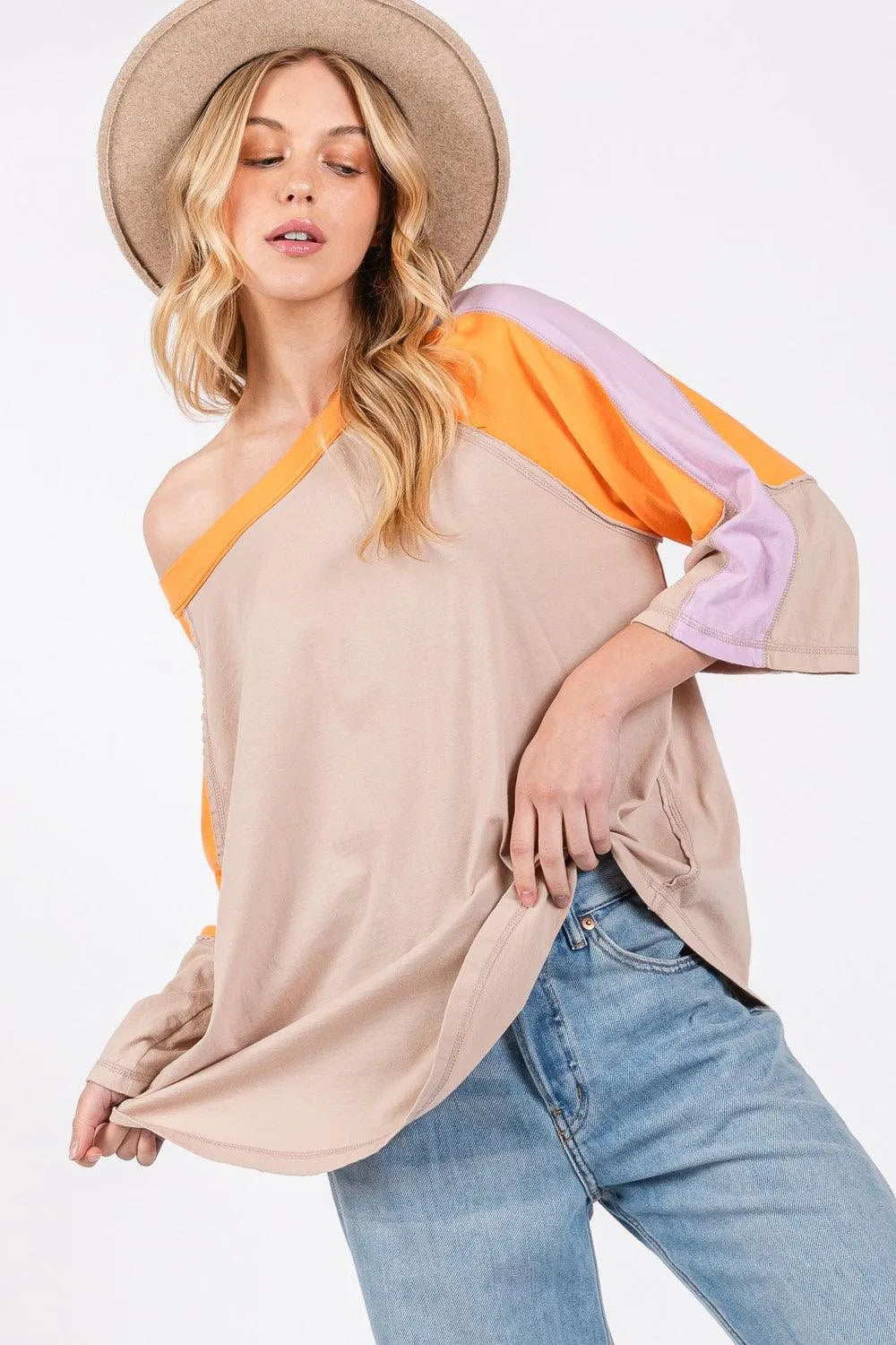 SAGE + FIG Color Block Curved Hem T-Shirt - 6i6