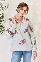 Full Size Sequin Football Half Zip Long Sleeve Sweatshirt - 6i6