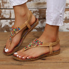 Beaded PU Leather Open Toe Sandals - 6i6