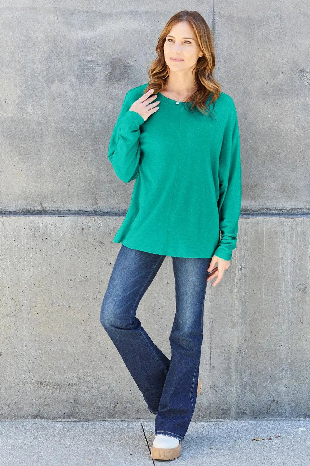 Double Take Full Size Round Neck Long Sleeve T-Shirt - 6i6