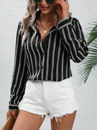 Striped Collared Neck Long Sleeve Shirt - 6i6