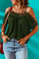 Spaghetti Strap Cold-Shoulder Lace Trim Blouse - 6i6