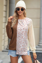 Leopard Round Neck Long Sleeve Blouse - 6i6