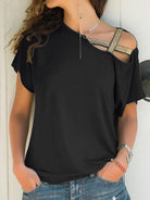 Asymmetrical Neck Short Sleeve T-Shirt - 6i6