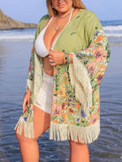 Plus Size Fringe Open Front Cover-Up - 6i6