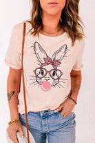 Rabbit Graphic Round Neck Short Sleeve T-Shirt - 6i6