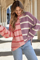 Striped Round Neck Long Sleeve Knit Top - 6i6