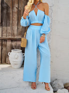 Halter Neck Top and Wide Leg Pants Set - 6i6