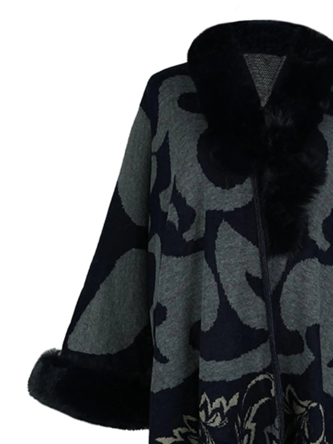 Faux Fur Trim Poncho - 6i6