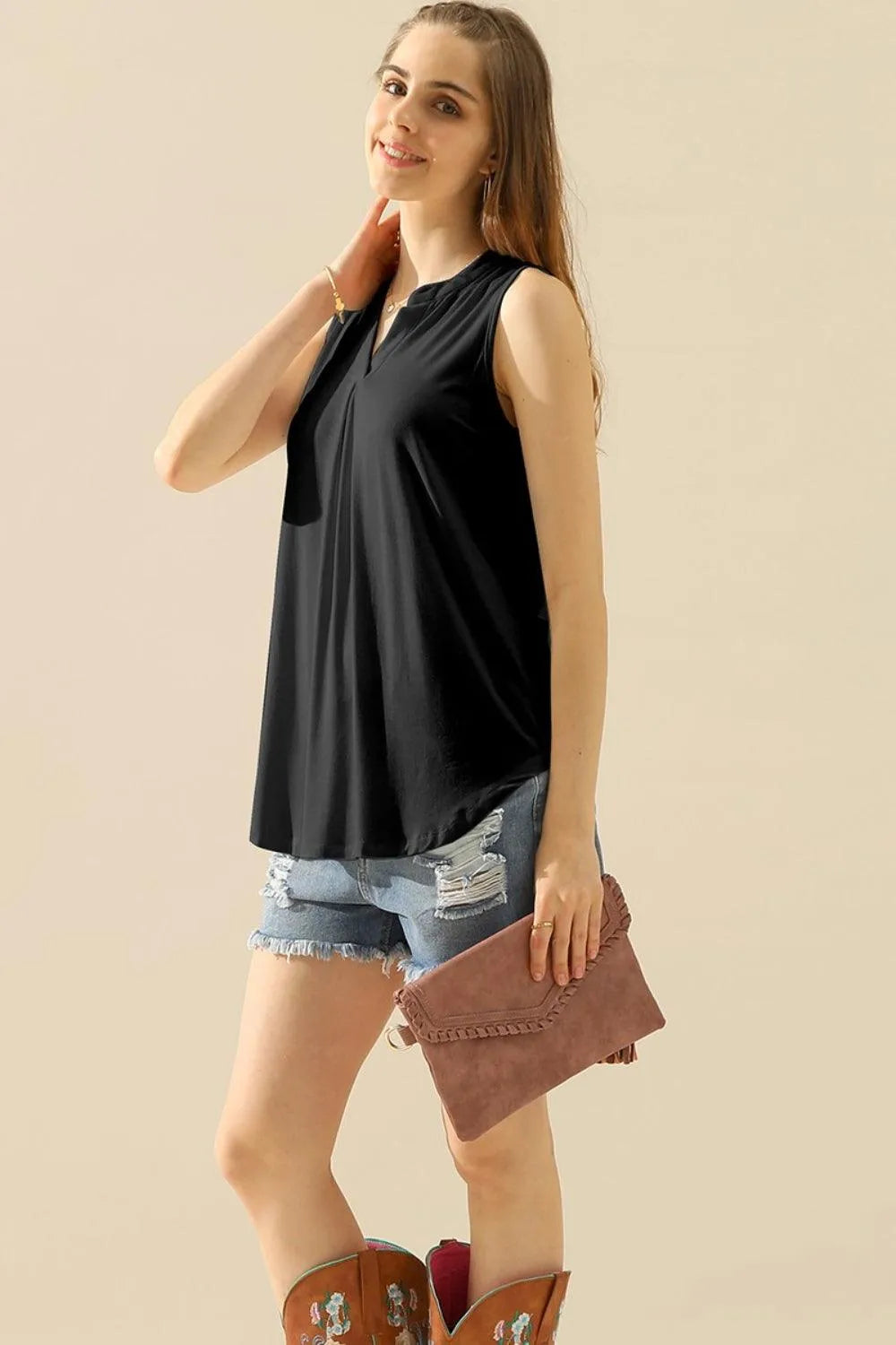 Ninexis Full Size Notched Sleeveless Top - 6i6