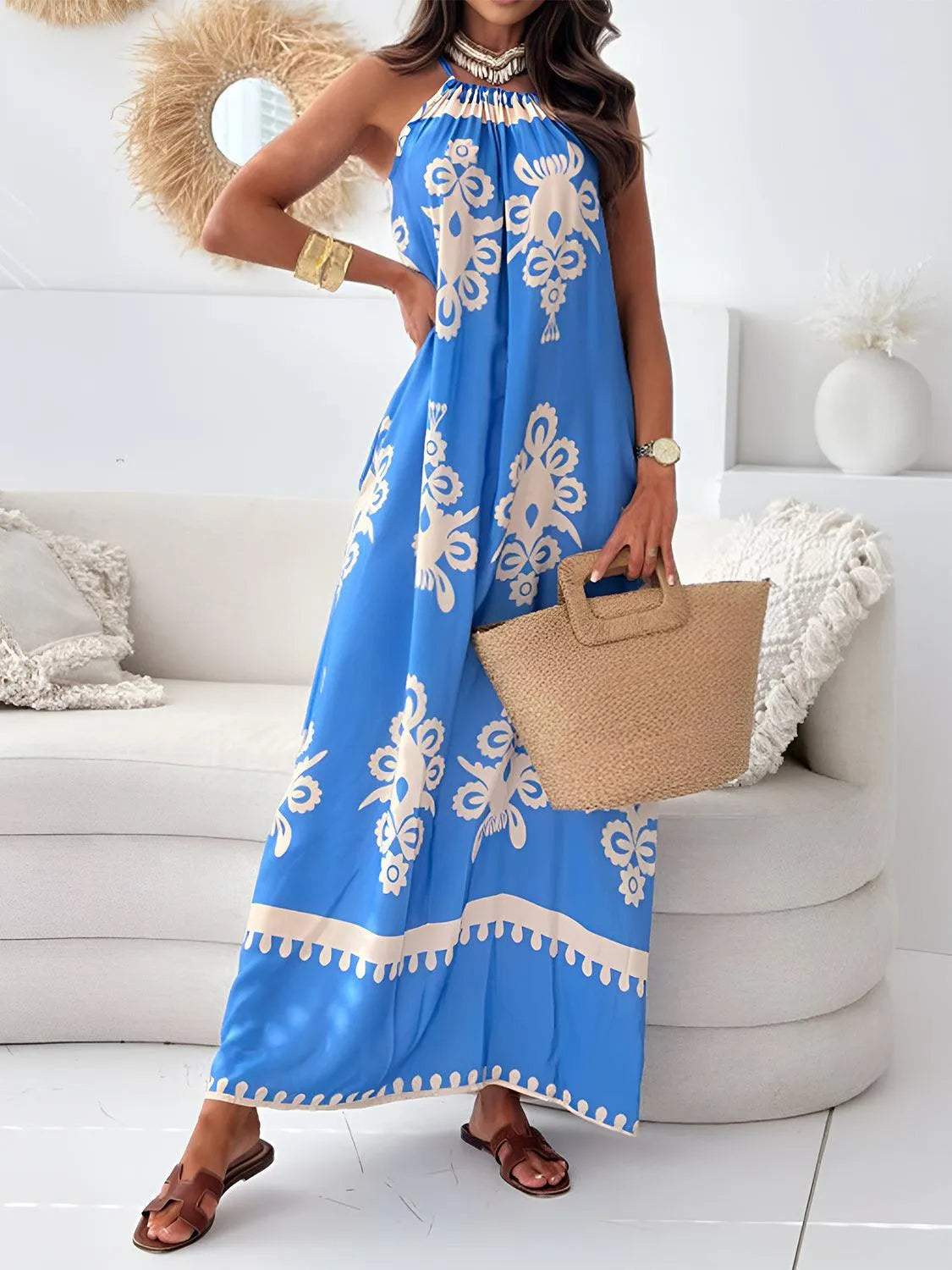 Printed Spaghetti Strap Sleeveless Maxi Dress - 6i6