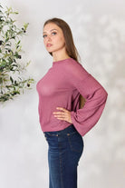 Culture Code Full Size Waffle-Knit Round Neck Long Sleeve Blouse - 6i6