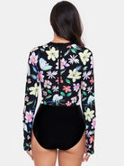 Flower Round Neck Long Sleeve One-Piece Swimwear - 6i6