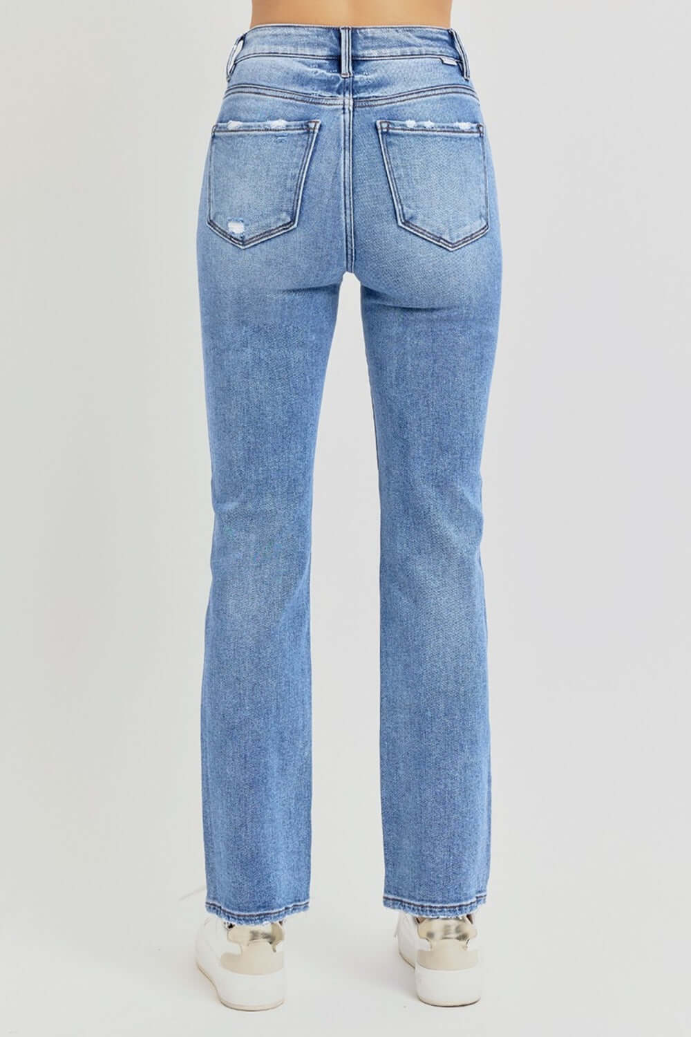 RISEN full-size distressed high-rise ankle straight jeans with a stylish distressed look and a flattering fit, available at 6i6.com