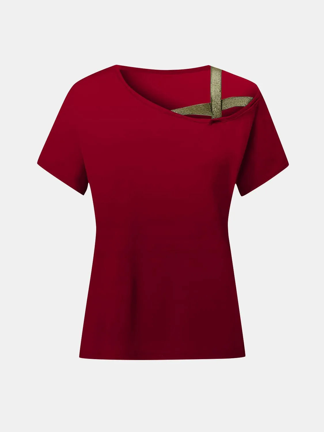 Asymmetrical Neck Short Sleeve T-Shirt - 6i6