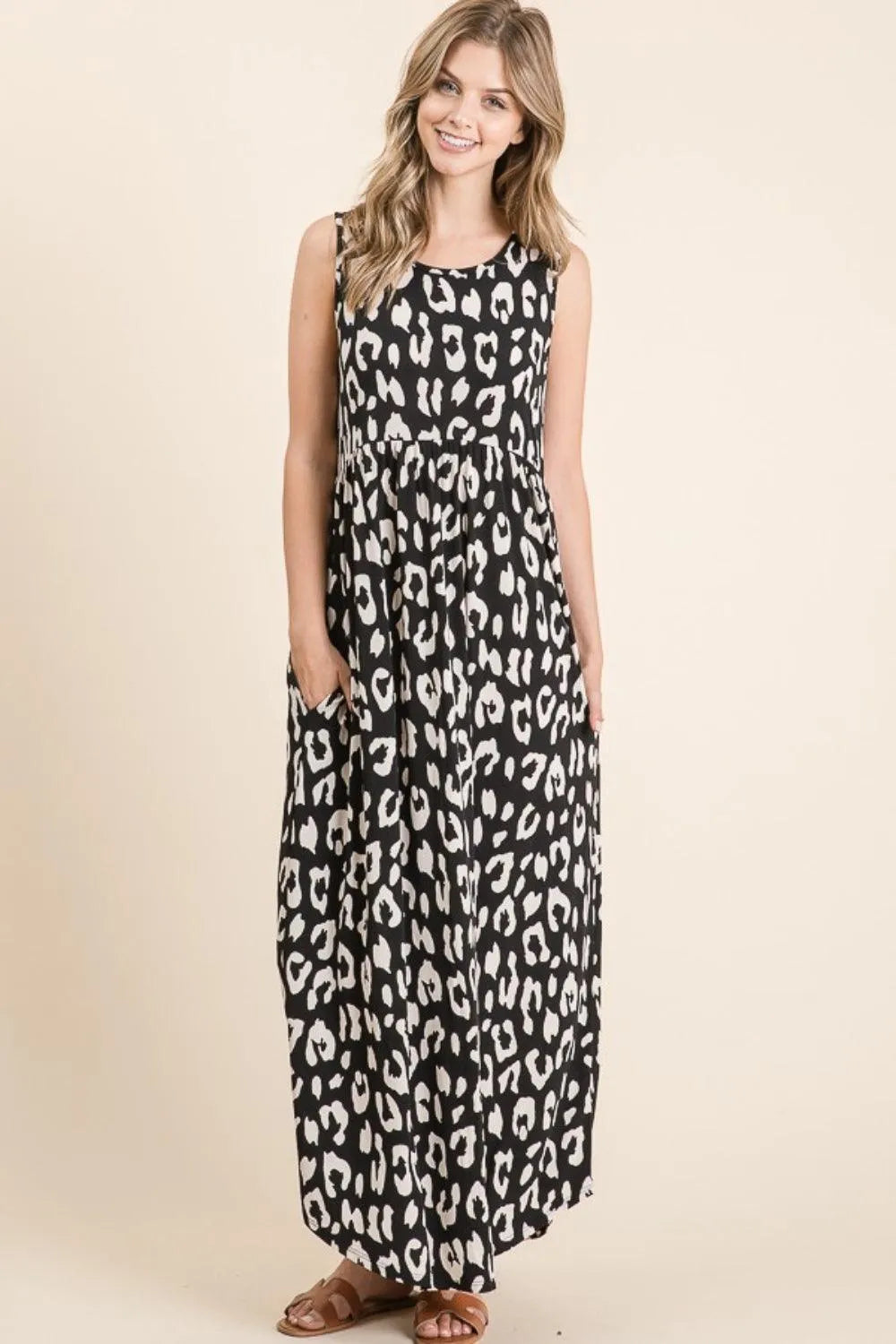 BOMBOM Leopard Maxi Dress with Pockets - 6i6