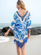 Cutout V-Neck Three-Quarter Sleeve Cover Up - 6i6