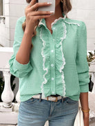 Textured Lace Detail Long Sleeve Shirt - 6i6