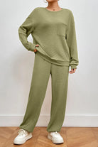 Pocketed Round Neck Top and Pants Lounge Set - 6i6