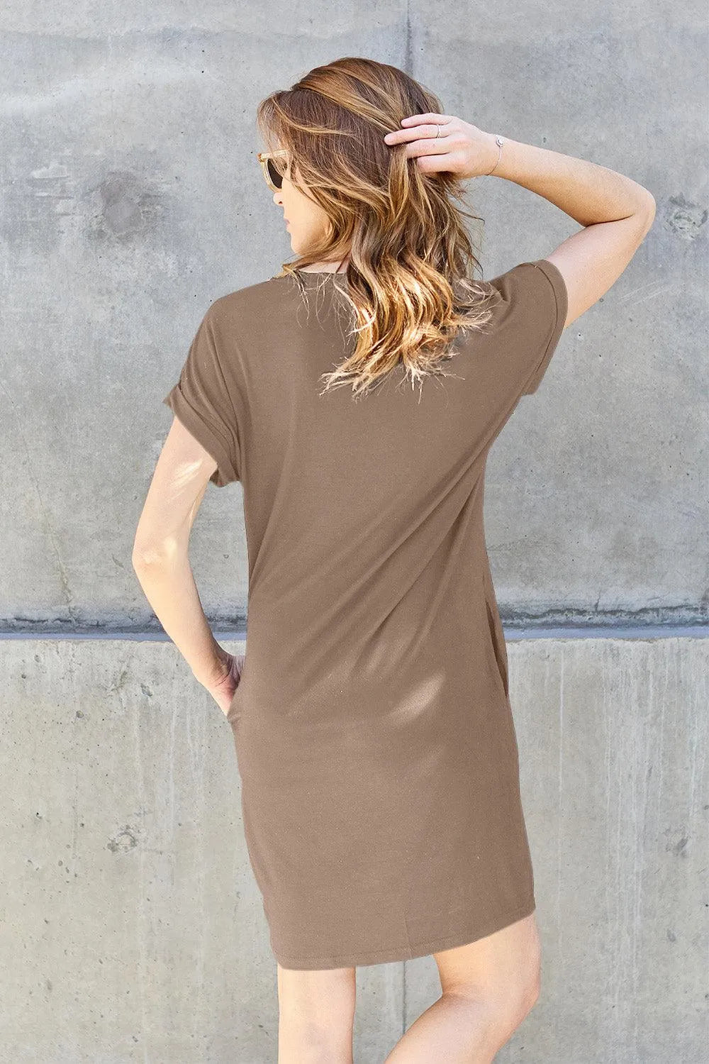 Basic Bae Full Size Round Neck Short Sleeve Dress with Pockets - 6i6