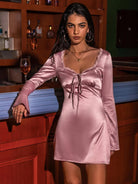 Tied Sweetheart Neck Long Sleeve Night Dress - 6i6