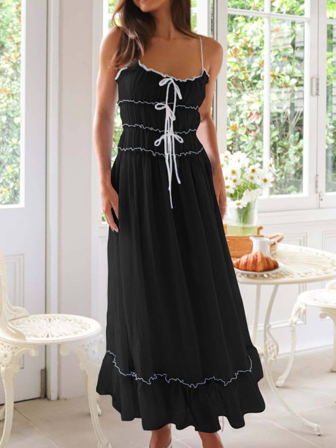 Devine frill ruffled hem midi cami dress with a flattering fit and elegant ruffled details, perfect for a casual or semi-formal look, available at 6i6.com