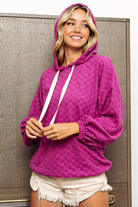 BiBi Brushed Checker Drawstring Long Sleeve Hoodie - 6i6