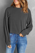 Round Neck Drop Shoulder Long Sleeve Top - 6i6