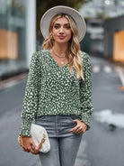 Printed V-Neck Lantern Sleeve Blouse - 6i6