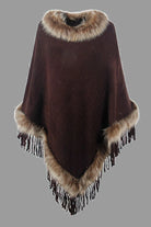 Faux Fur Trim Fringed Poncho - 6i6