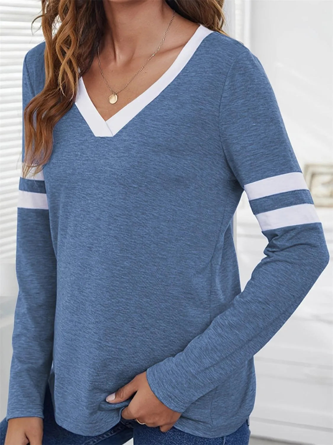 Heathered V-Neck Long Sleeve T-Shirt - 6i6