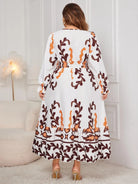 Plus Size Printed Surplice Flounce Sleeve Dress - 6i6