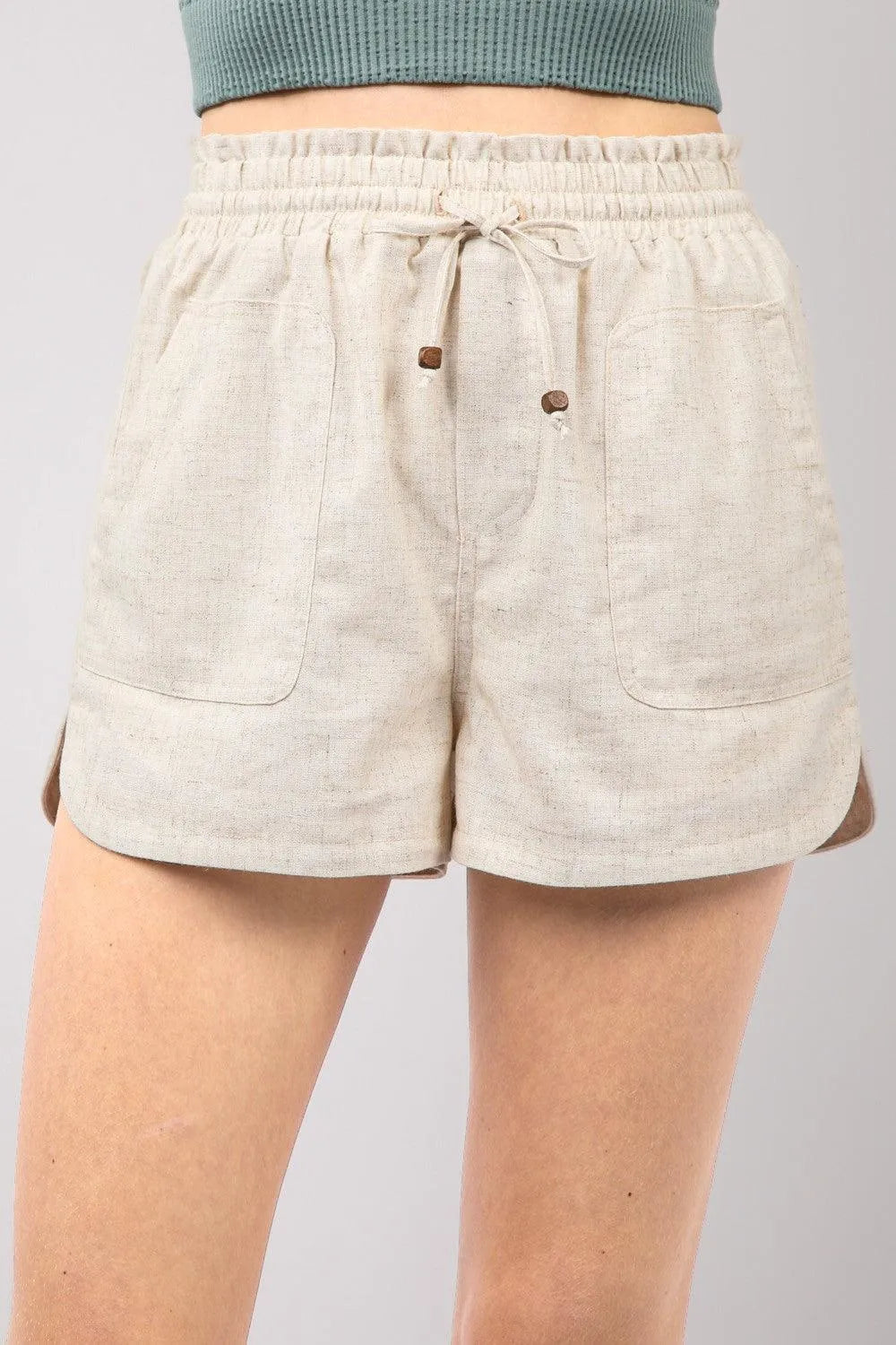 VERY J Drawstring Elastic Waist Linen Shorts - 6i6