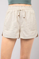 VERY J Drawstring Elastic Waist Linen Shorts - 6i6