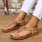 PU Leather Beaded Flat Sandals - 6i6