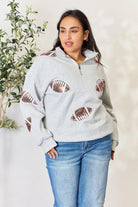 Full Size Sequin Football Half Zip Long Sleeve Sweatshirt - 6i6