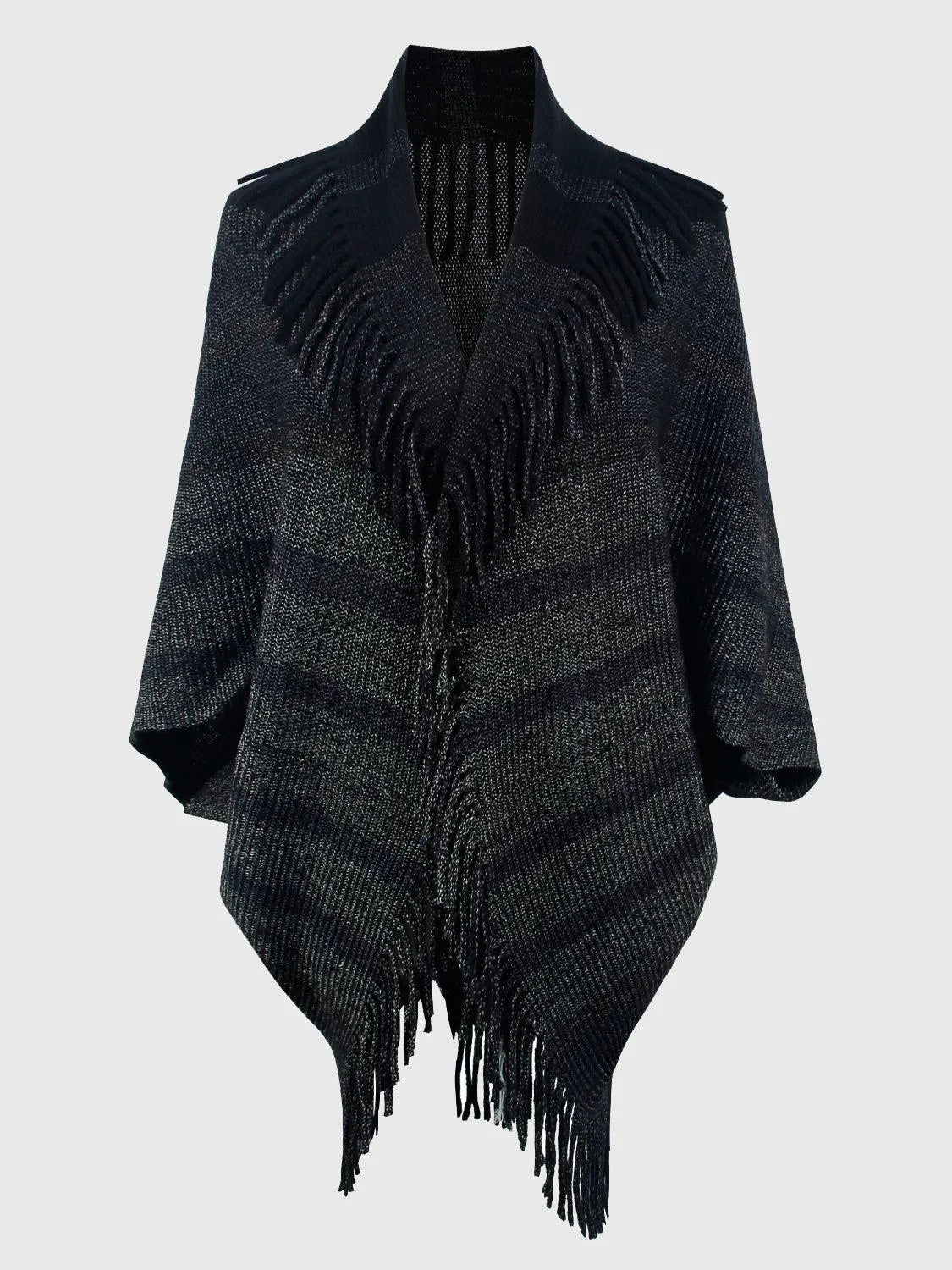 Fringe Detail Open Front Poncho - 6i6