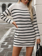 Striped Mock Neck Long Sleeve Mini Dress - 6i6