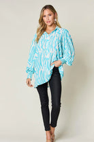 Double Take Full Size Printed Smocked Long Sleeve Blouse - 6i6