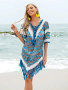 Fringe V-Neck Half Sleeve Cover-Up - 6i6