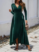 Split Surplice Long Sleeve Midi Dress - 6i6