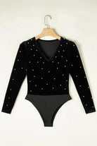 Pearl Detail V-Neck Long Sleeve Bodysuit - 6i6